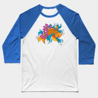 Koi and Flowers Baseball T-Shirt